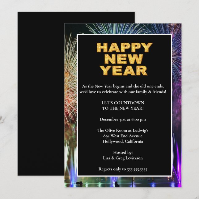 Farbiges Fireworks Silvester Party Einladung (Vorne/Hinten)