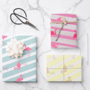 Farbiges Flamingo Wrapping Paper Geschenkpapier Set