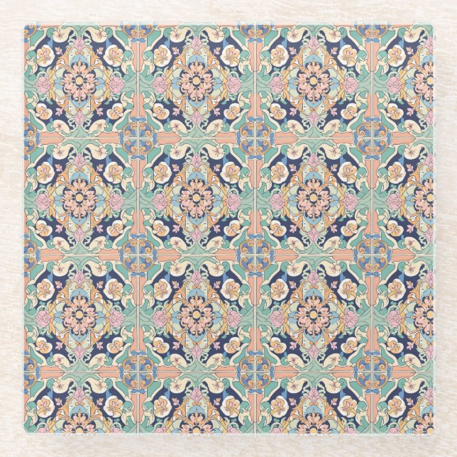 Farbiges Fliesendesign Glasuntersetzer (Vorderseite)