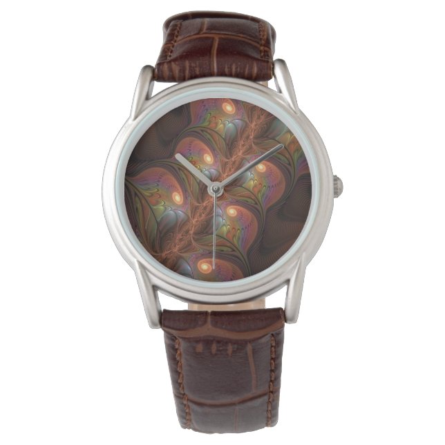 Farbiges fluoreszierendes Abstraktes trippy-Brown- Armbanduhr (Vorderseite)