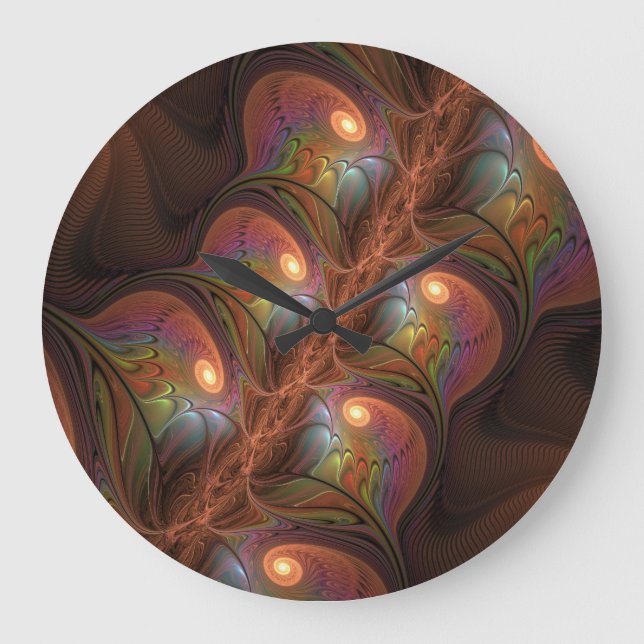 Farbiges fluoreszierendes Abstraktes trippy-Brown- Große Wanduhr (Vorderseite)