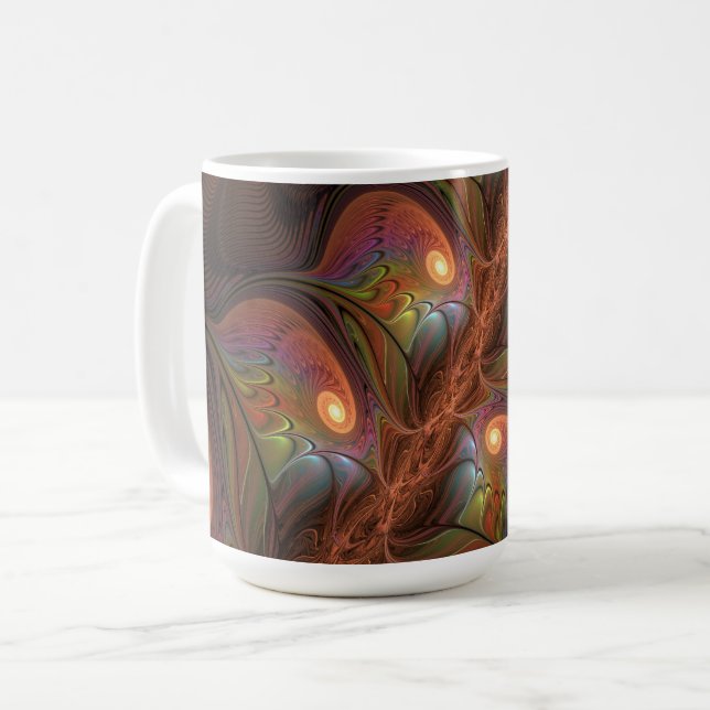 Farbiges fluoreszierendes Abstraktes trippy-Brown- Kaffeetasse (Vorderseite Links)