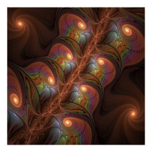 Farbiges fluoreszierendes Abstraktes trippy-Brown- Poster