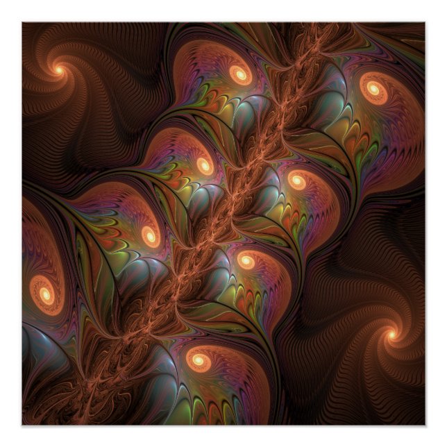 Farbiges fluoreszierendes Abstraktes trippy-Brown- Poster (Vorderseite)