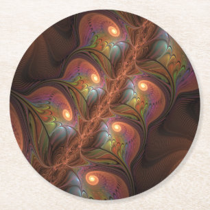 Farbiges fluoreszierendes Abstraktes trippy-Brown- Runder Pappuntersetzer