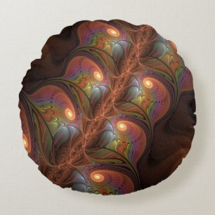 Farbiges fluoreszierendes Abstraktes trippy-Brown- Rundes Kissen