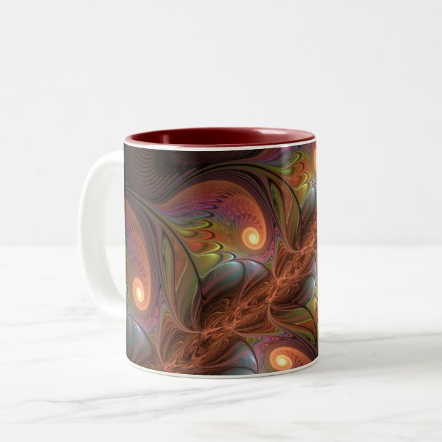 Farbiges fluoreszierendes Abstraktes trippy-Brown- Zweifarbige Tasse (Vorderseite Links)