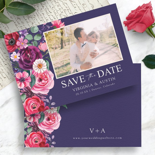 Farbiges Foto Save The Date (Colorful Floral Photo Save The Date Card Monogrammed by Painted Paperie
)