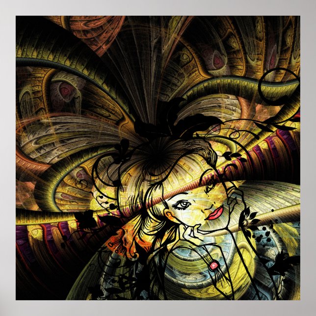 Farbiges Fraktal mit Blumenmädchen Poster (Vorne)