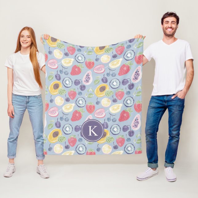 Farbiges Fruchtmuster Monogram Fleecedecke (Beispiel)
