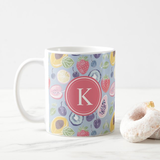 Farbiges Fruchtmuster Monogram Kaffeetasse (Mit Donut)
