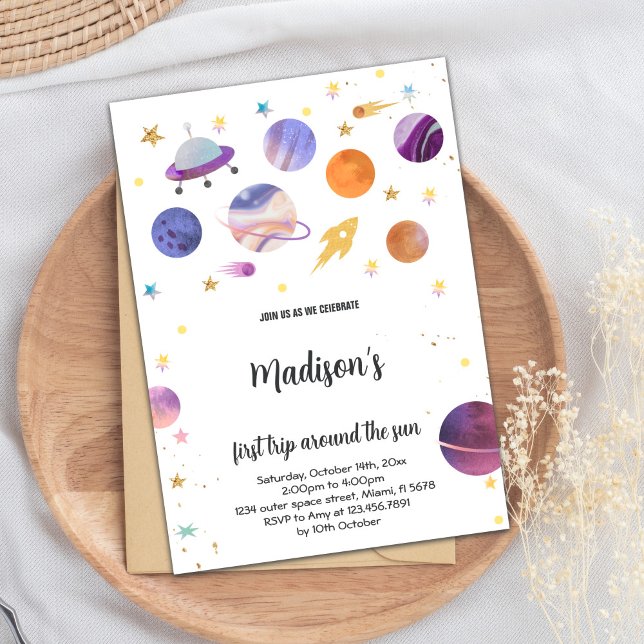Farbiges Galaxy Thema für Kinder Einladung (Planets Outer space Birthday Invitations)