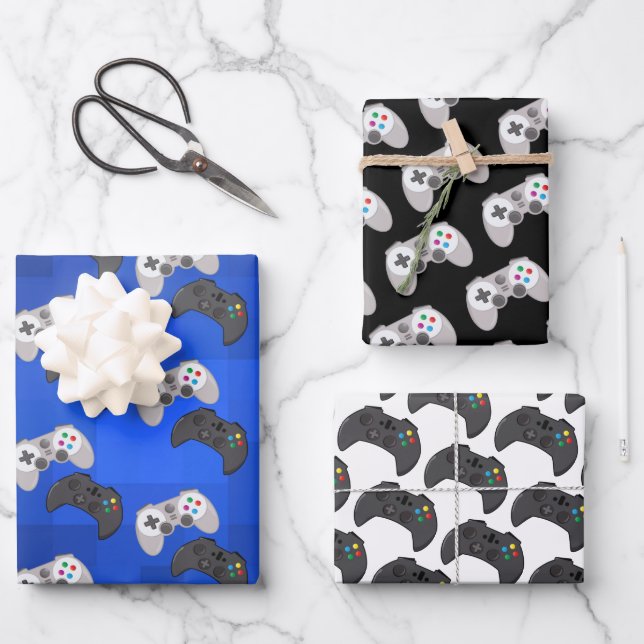 Farbiges Gamer-Videospiel Geschenkpapier Set (Vorderseite)