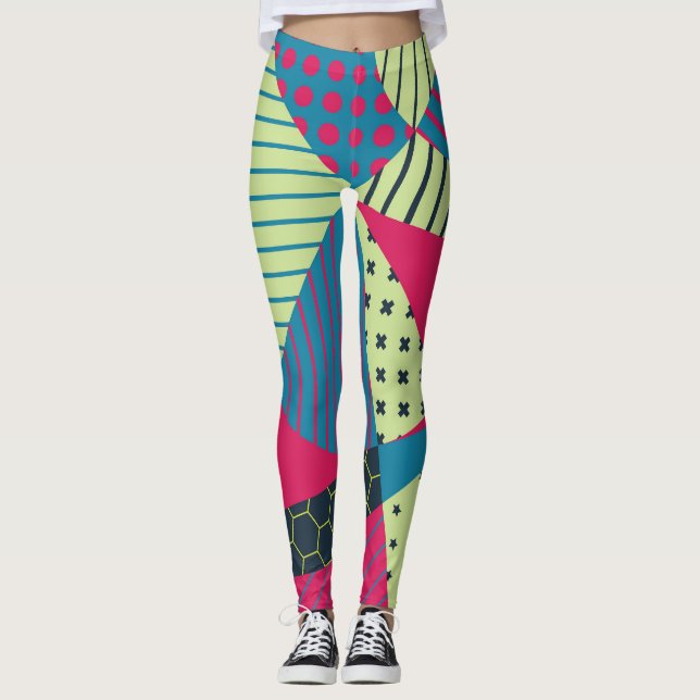Farbiges geometrisches Abstraktes Vintages Design Leggings (Vorderseite)