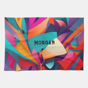 Farbiges geometrisches Design, Name oder Monogramm Geschirrtuch