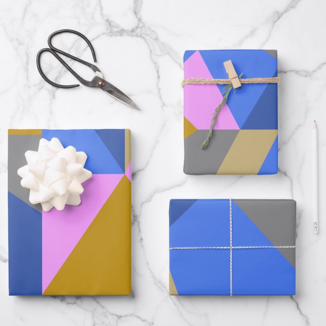 Farbiges geometrisches Farbblockmuster Rosa Blau  Geschenkpapier Set (Vorderseite)