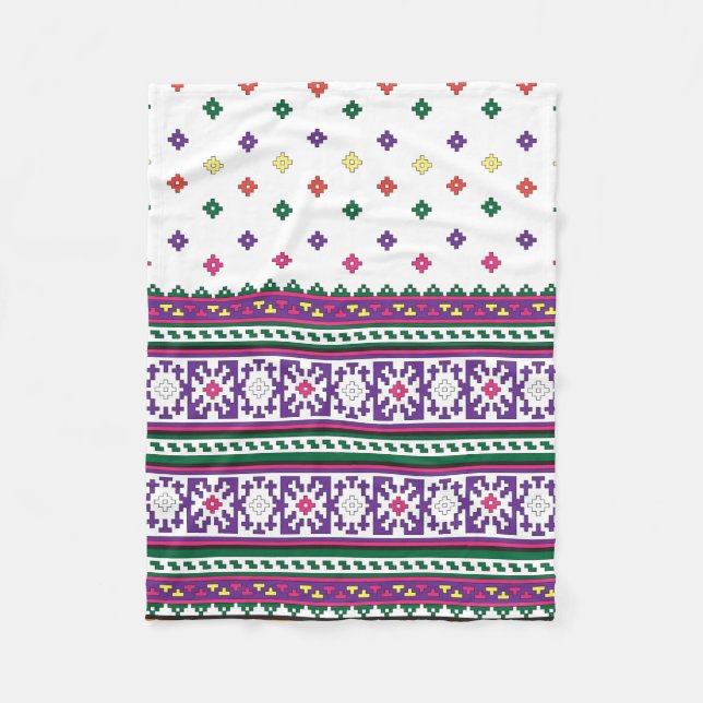 Farbiges geometrisches Folkloredesign mit Blume Fleecedecke (Vorderseite)