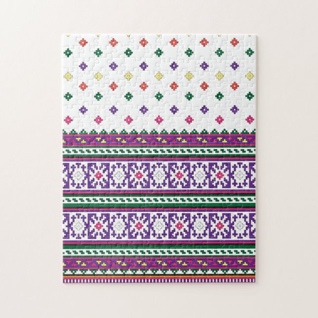 Farbiges geometrisches Folkloredesign mit Blume Puzzle (Vertikal)