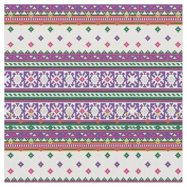 Farbiges geometrisches Folkloredesign mit Blume Stoff (Nahaufnahme)