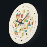 Farbiges geometrisches Muster des Retro Mitte des  Große Wanduhr<br><div class="desc">Farbenfrohe Retro Mitte des Jahrhunderts moderne geometrische Formen in nahtlosen Mustern über hellbeige Hintergründe.</div>