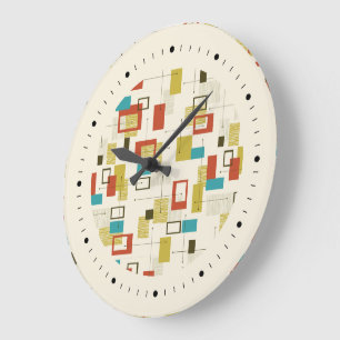 Farbiges geometrisches Muster des Retro Mitte des  Große Wanduhr