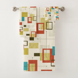 Farbiges geometrisches Muster des Retromodells Mit Badhandtuch Set
