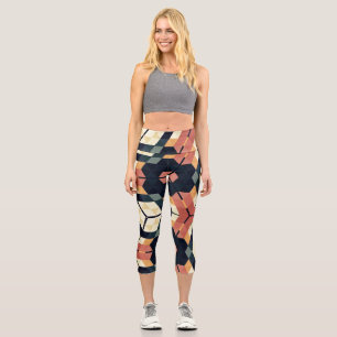Farbiges geometrisches Muster mit Hexagon Square Capri Leggings