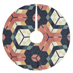 Farbiges geometrisches Muster mit Hexagon Square Polyester Weihnachtsbaumdecke