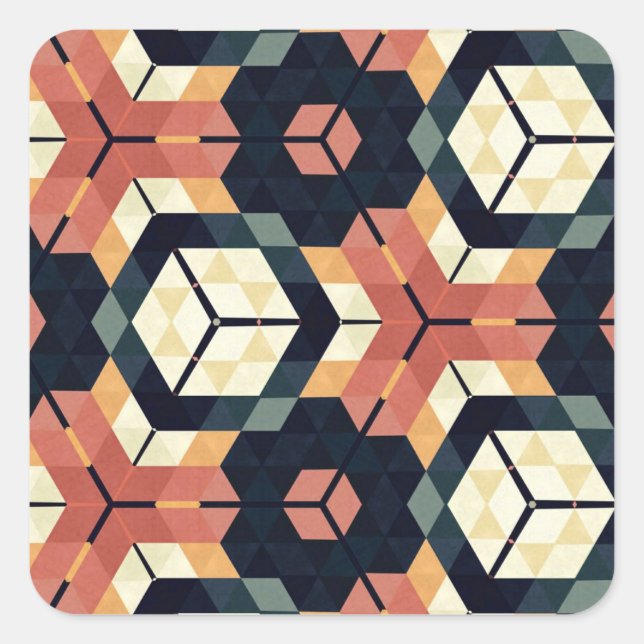 Farbiges geometrisches Muster mit Hexagon Square Quadratischer Aufkleber (Vorderseite)
