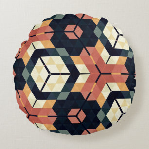 Farbiges geometrisches Muster mit Hexagon Square Rundes Kissen