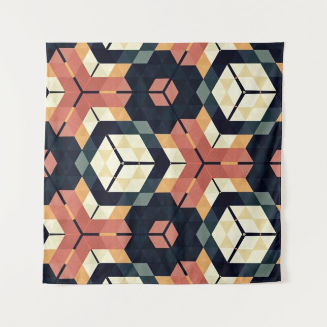 Farbiges geometrisches Muster mit Hexagon Square Wandteppich (Vorderseite)