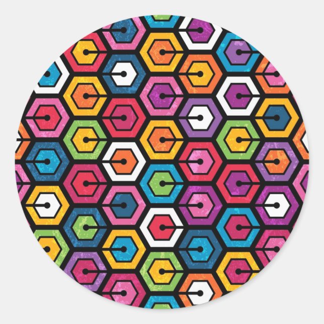 Farbiges geometrisches Muster mit Hexagonen Runder Aufkleber (Vorderseite)