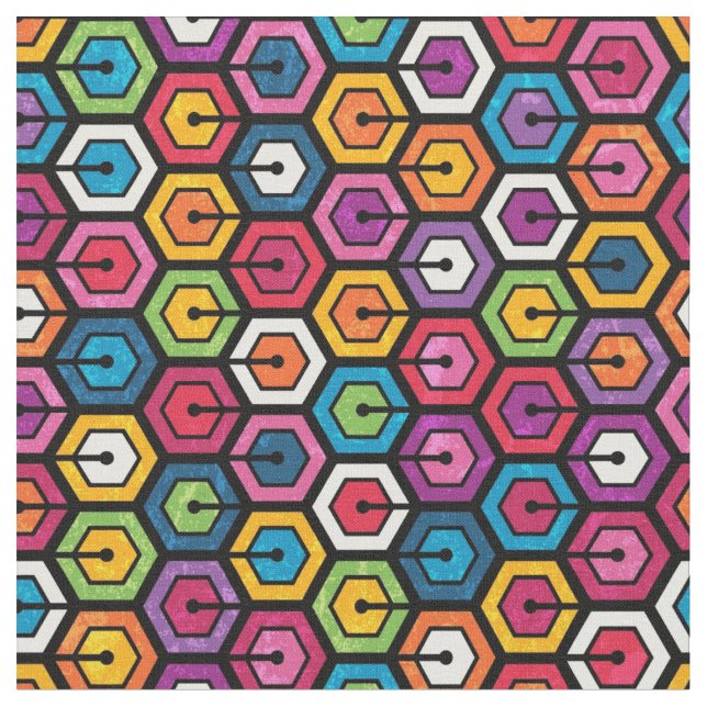 Farbiges geometrisches Muster mit Hexagonen Stoff (Nahaufnahme)