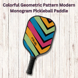 Farbiges geometrisches Muster Modernes Monogramm Pickleball Schläger