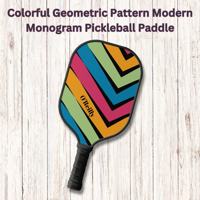 Farbiges geometrisches Muster Modernes Monogramm Pickleball Schläger (Von Creator hochgeladen)