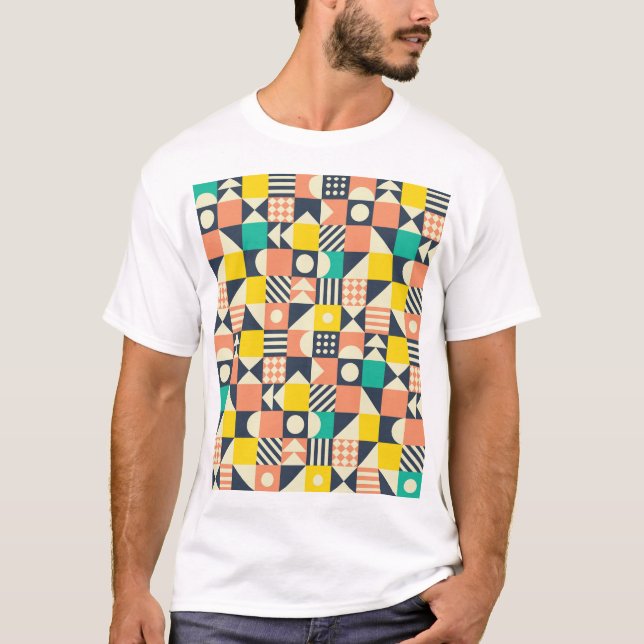 Farbiges geometrisches nahtloses Muster T-Shirt (Vorderseite)