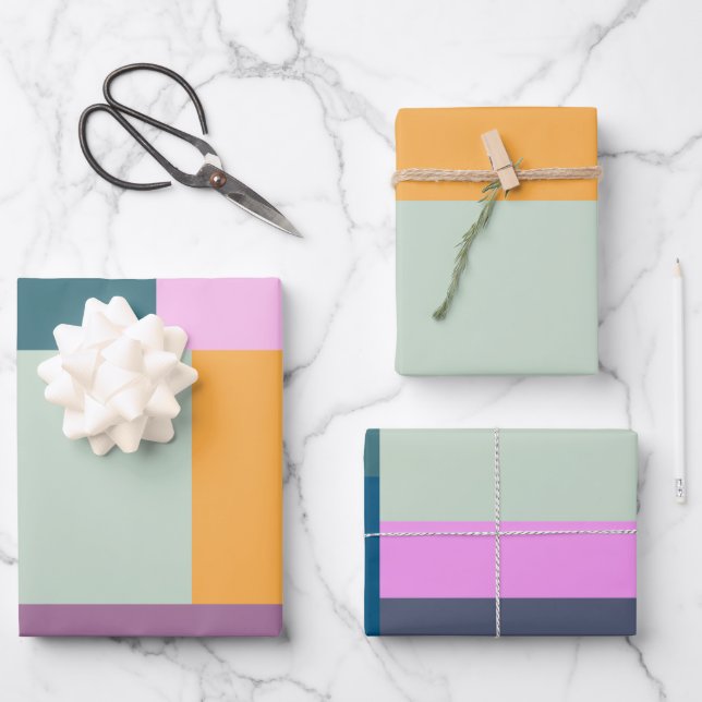 Farbiges geometrisches Patchwork in Sage Yellow Li Geschenkpapier Set (Vorderseite)