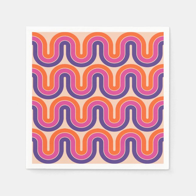Farbiges geometrisches Wellendesign im Retro Serviette (Vorderseite)