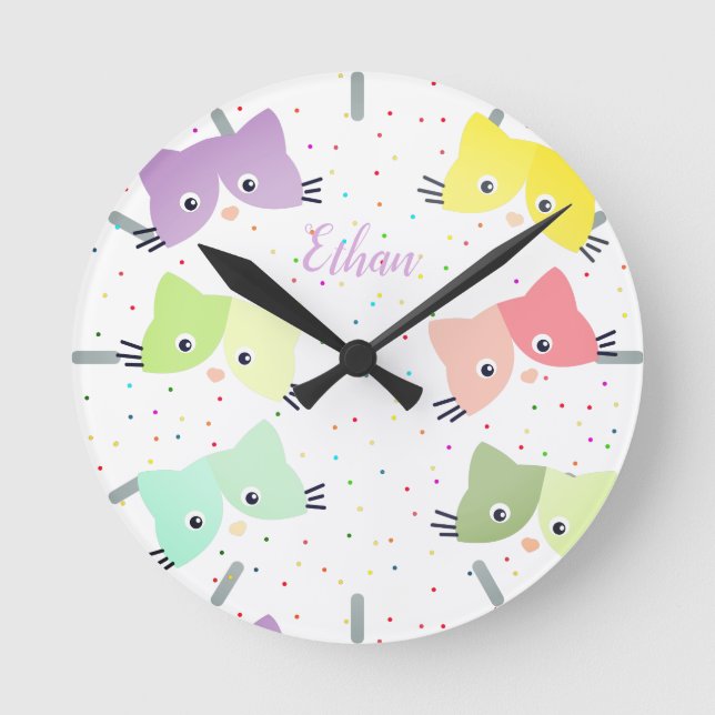 Farbiges, glückliches Kittenmuster  Runde Wanduhr (Vorderseite)