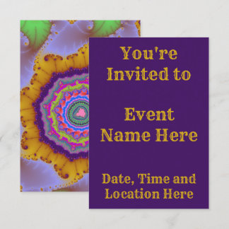 Farbiges Gold und Lila Fraktal zum Geburtstag Einladung