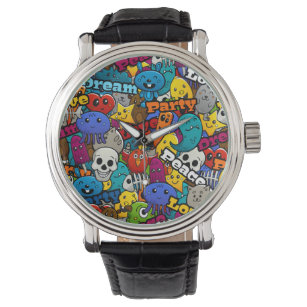 Farbiges Graffiti-Zeichen-Muster Armbanduhr