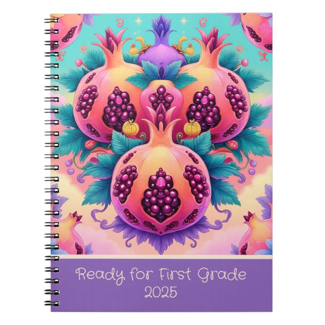 Farbiges Granatapfelat für die 1. Klasse 2025 Notizblock (Vorderseite)