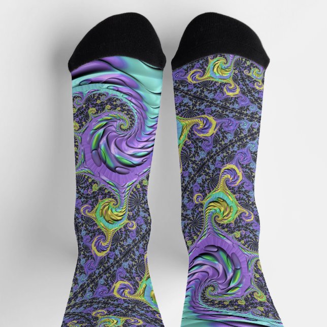 Farbiges Groovy Boho Hippie Funky Abstrakt Fraktal Socken (Oben)