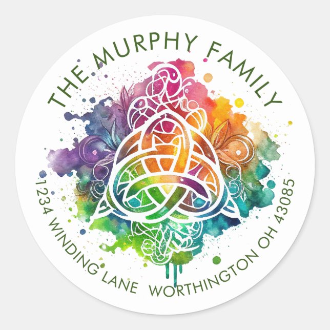Farbiges Grunge keltisches Watercolor-Design Runder Aufkleber (Vorderseite)