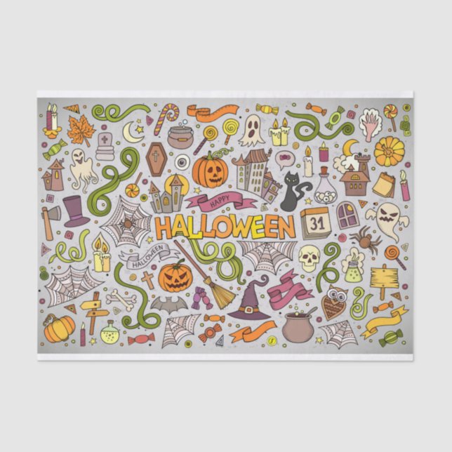 Farbiges Halloween Doodles Objects Muster Seidenpapier (Vorderseite)