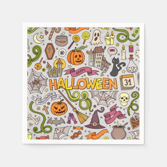 Farbiges Halloween Doodles Objects Muster Serviette (Vorderseite)