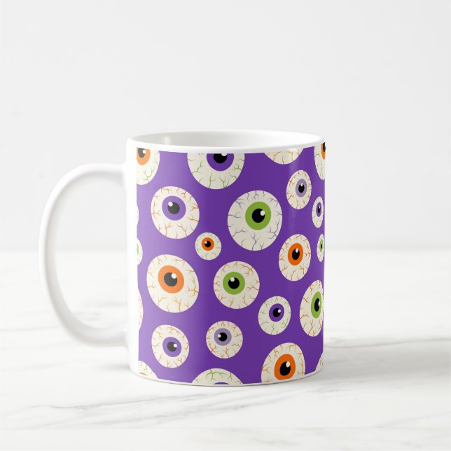 Farbiges Halloween-Eyeballs-Muster Kaffeetasse (Links)