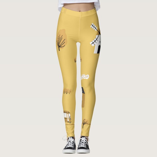 Farbiges Haus, Bäume, Pferdchenlandschaft Leggings (Vorderseite)