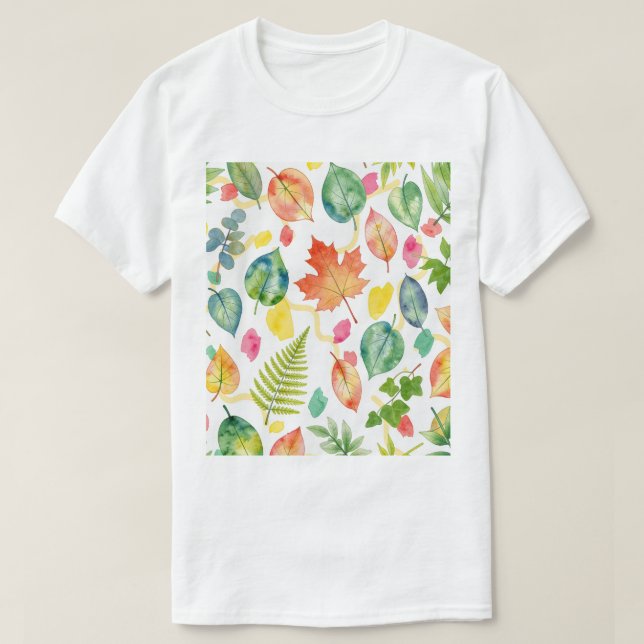 Farbiges Herbstlaubmuster T-Shirt (Design vorne)