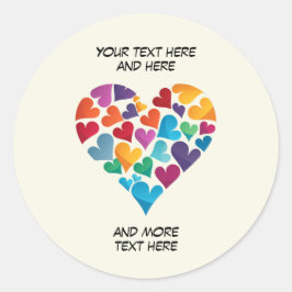 Farbiges Herz, eigene Texte hinzufügen, individuel Runder Aufkleber
